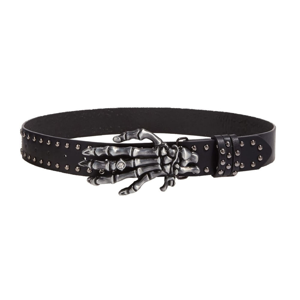 Zac's Alter Ego - PU Studded Belt with Skeleton Hand Buckle Ceinture - Noir